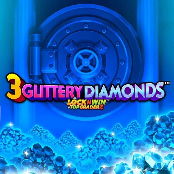 3 Glittery Diamonds slot logo by PearFiction Studios at Cazeus Casino